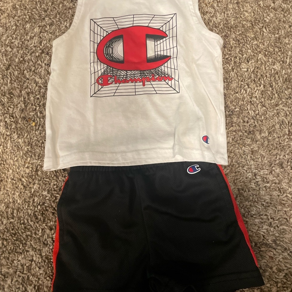Champion Kids White and Black Tank Top and Shorts Set